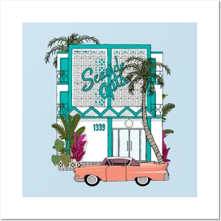 Seaside Breeze Block Apartments with Plants Posters and Art